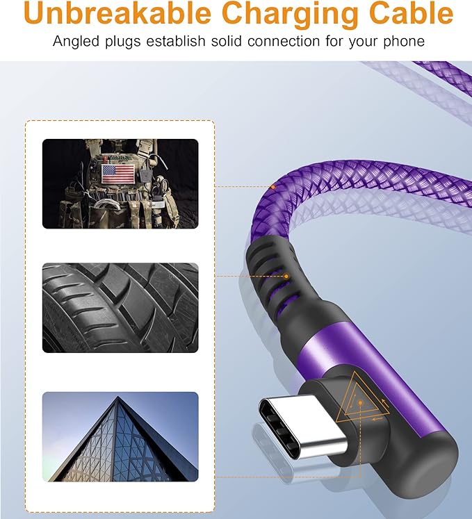 sweguard USB Type C Charger Cable Right Angle iPhone 16 Charger Nylon Braided - Image 5