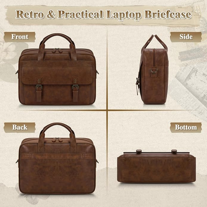 RAINSMORE Messenger Bag for Men 16 Inch Laptop Bag Vintage Leather Waterproof - Image 7