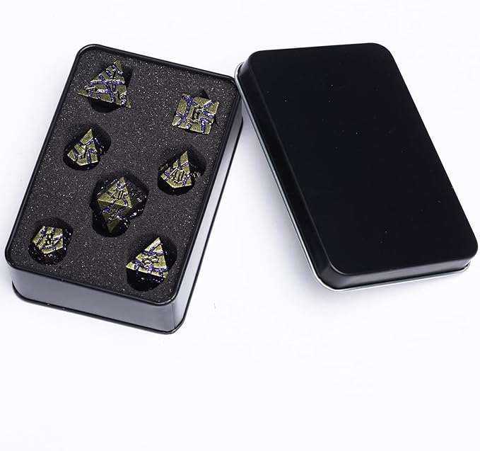 Dice Set D&D Metal, DND Metallic Glitter Crack Dice - Image 6