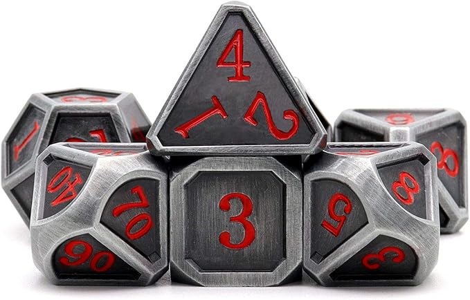 Haxtec Ancient Silver Metal DND Dice Set D&D 7PCS Large Rounded Antiue Iron RPG - Image 2