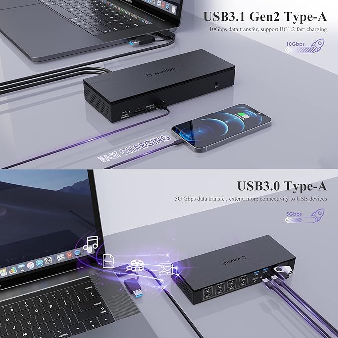 USB C Docking Station, 20-in-1 Universal Displaylink Dock Quad 4K Dual 5K@60Hz - Image 6