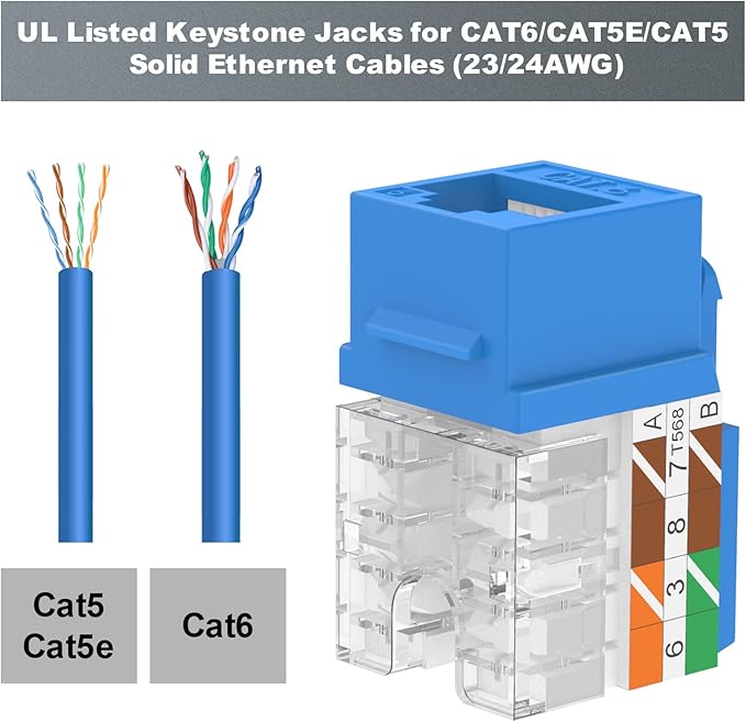 VCE UL Listed 10Gbps Cat6 Keystone Jack Insert 25-Pack, 90 Degree Punch Down - Image 3