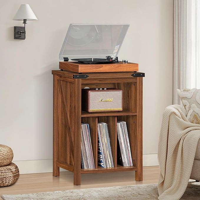 Record Player Stand with Vinyl Record Storage Holds up to 160 Albums, Large - Image 2