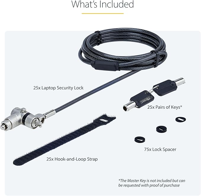 StarTech.com 25-Pack Universal Laptop Lock 6.6ft, Master Keyed Security Cable - Image 8