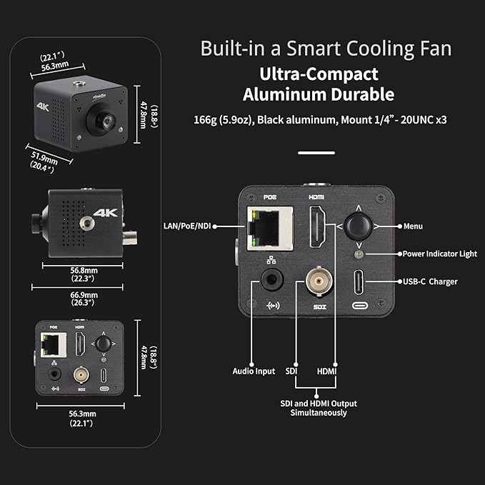 4K Native NDI|HX3 POV Box Camera PoE, Simultaneously HDMI & SDI Output - Image 8