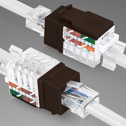 Everest 45° Angled RJ45 Cat6 Keystone Jacks 10-Pack in Brown - Image 8