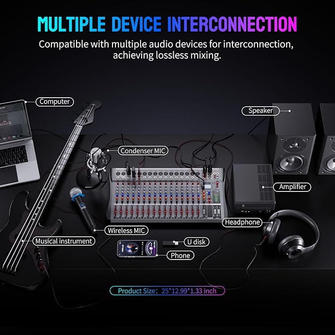 Professional DJ Audio Mixer, NEW BAXS 16 Channel DJ Bluetooth Controller Sound - Image 8