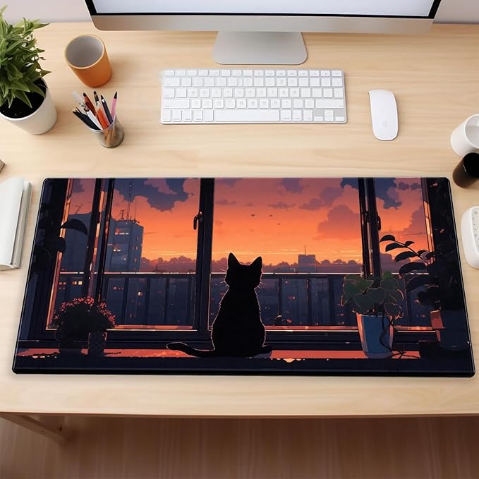 Lofi Aesthetic Desk Mat Cat Mouse pad Cute Orange Anime Mouse Pad Extra XL - Image 6