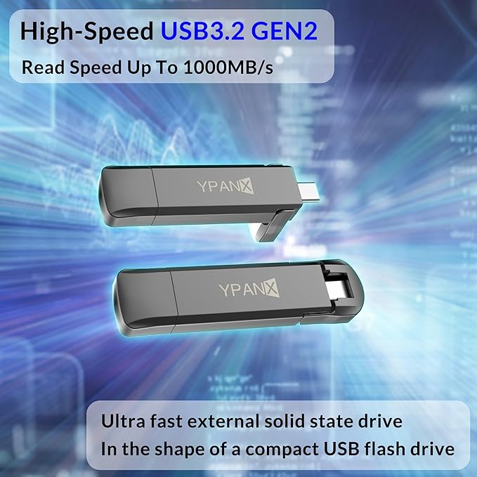 YPANX 512GB Pro Portable SSD, 1000MB/s Speed, USB 3.2 Gen 2 + Type C Dual-Port - Image 4
