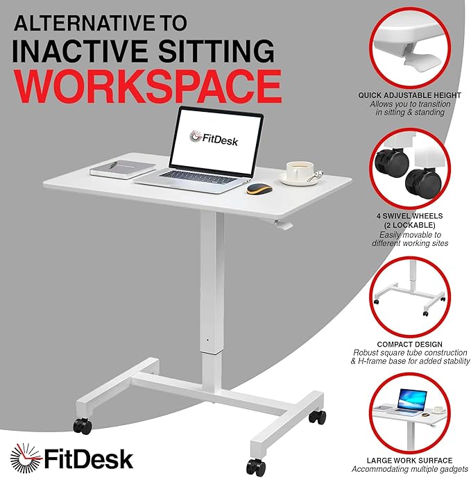 FitDesk Portable Laptop Desk, Rolling Standing Workstation Adjustable Height - Image 3