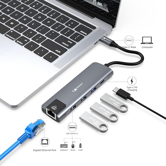 VEMONT USB C hub, 5 in1 USB-C hub, Type-c multiport Adapter - Image 2