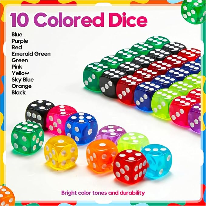 100 Pieces Colored Dice Set, Standard Bulk Colors Dices, Classroom Dice - Image 4