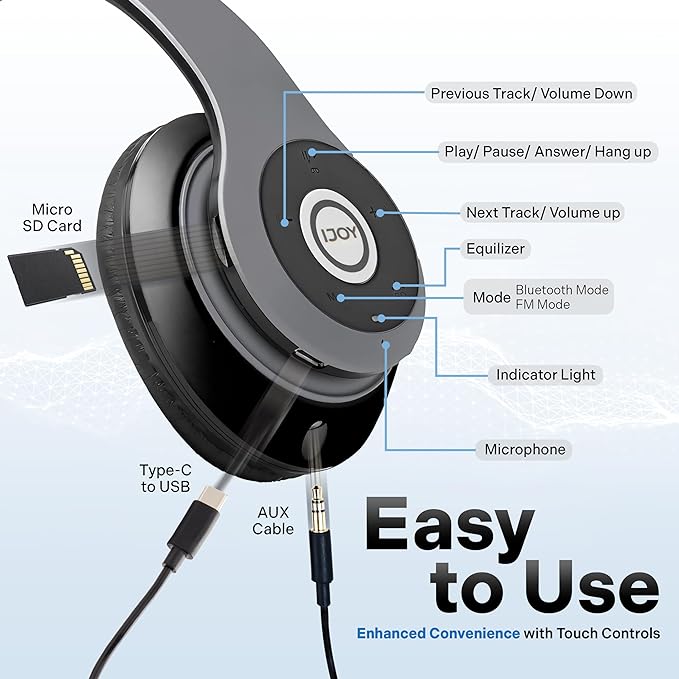 iJoy Bluetooth Headphones Over Ear, Wireless and Wired Foldable Headset - Image 4