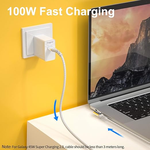 Fasgear 100W USB C to Type C 90 Degree Cable 10ft, USB 3.1 Gen 2 10Gbps Data 5A - Image 3