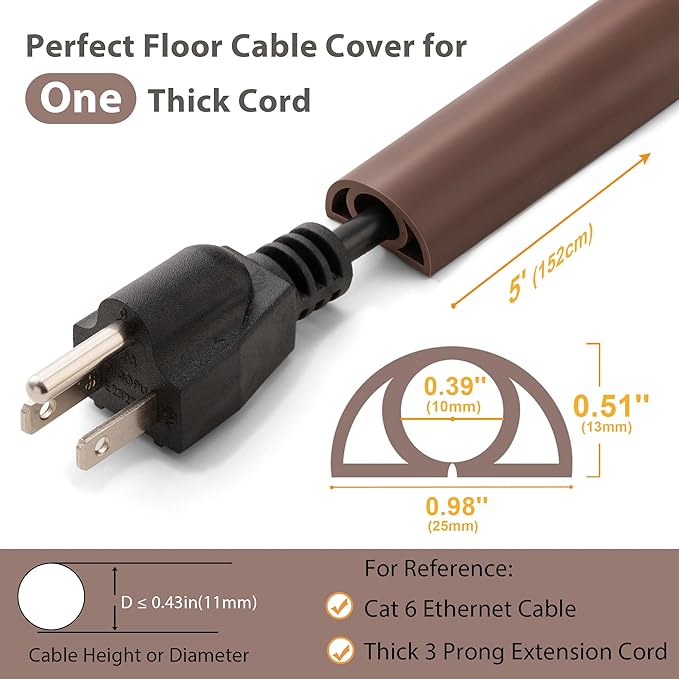 5ft Cord Cover Floor for Extension Cords, Self-Adhesive Floor Cable Cover to - Image 2