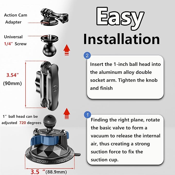 Camera Suction Cup Mount with Ball Head Magic Arm, Twist-Lock Composite Suction - Image 5