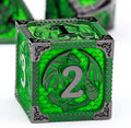 Haxtec Metal Dice Set Green Black Dragon Pattern Metal DND Dice by HaxtecDice