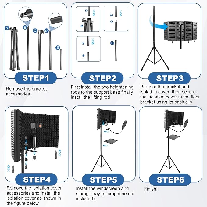 Studio Microphone Stand with Isolation Shield & Pop Filter, 5-Sided Tri-Layer - Image 4