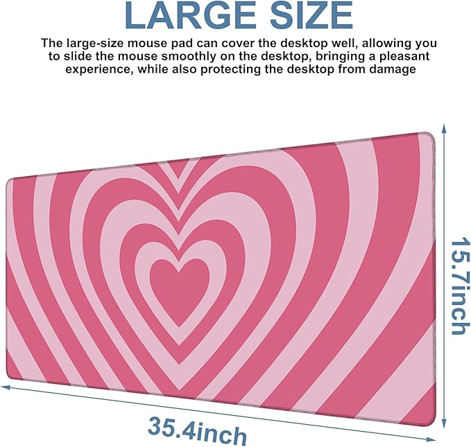 Gaming Desk Pad Large Extra Length Retro Style Hearts Mouse Pad Keyboard Laptop - Image 3