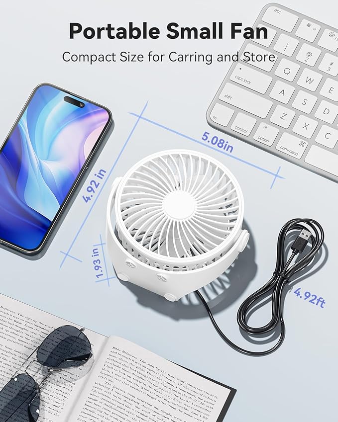 USB Desk Fan, 5 Inch Mini Portable, 3 Speeds Strong Airflow Personal Desktop - Image 6