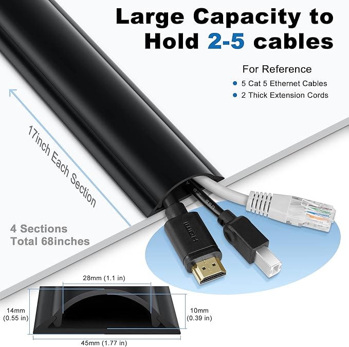 ZhiYo Cord Hider Floor 68in, Rigid PVC Floor Cord Cover, Hard PVC Floor Wire - Image 2
