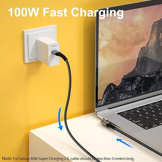 Fasgear USB C to USB C 3.1 Gen 2 Cable 6ft 90-Degree Type C 100W Cord 4K@60Hz - Image 3