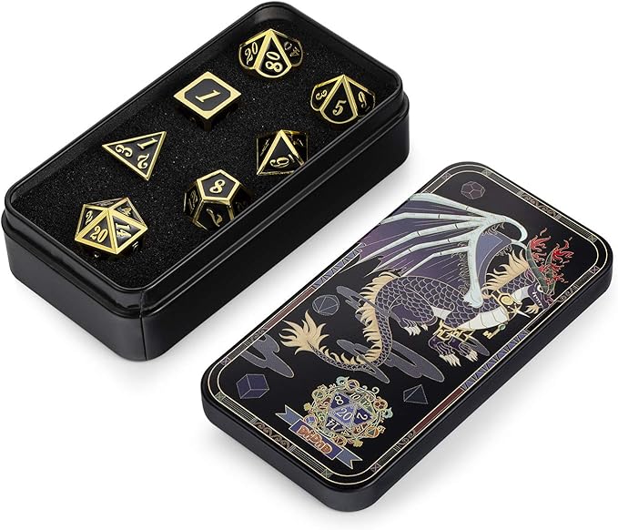 DNDND Metal Dice Set D&D, 7 die Metallic Polyhedral Dice Set - Image 2