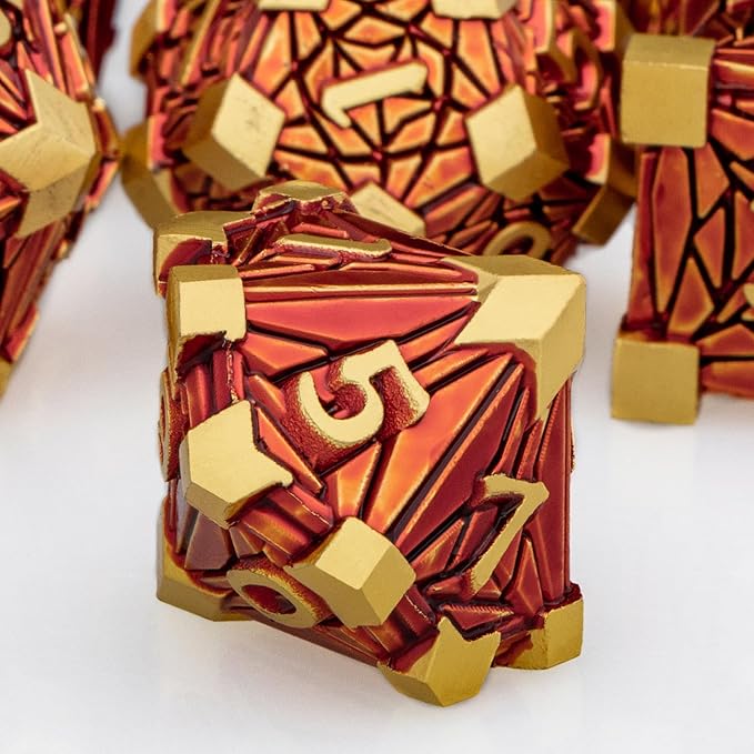 Metal DND Dice Set Golden Red Debris RPG D and D Dice - Image 4