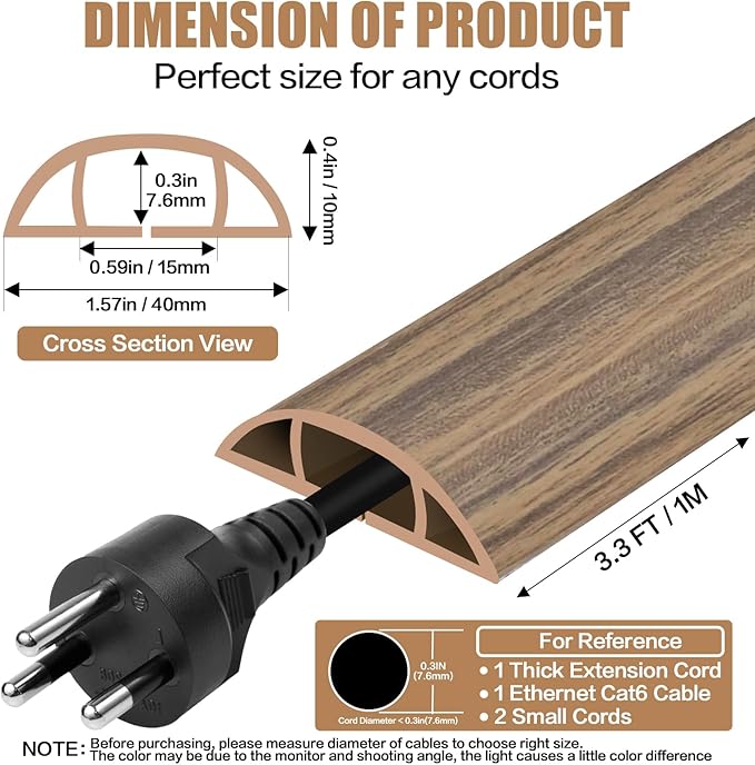 Floor Cord Cover Self Adhesive Cord Hider, 3.3FT Cable Management, Extension - Image 2