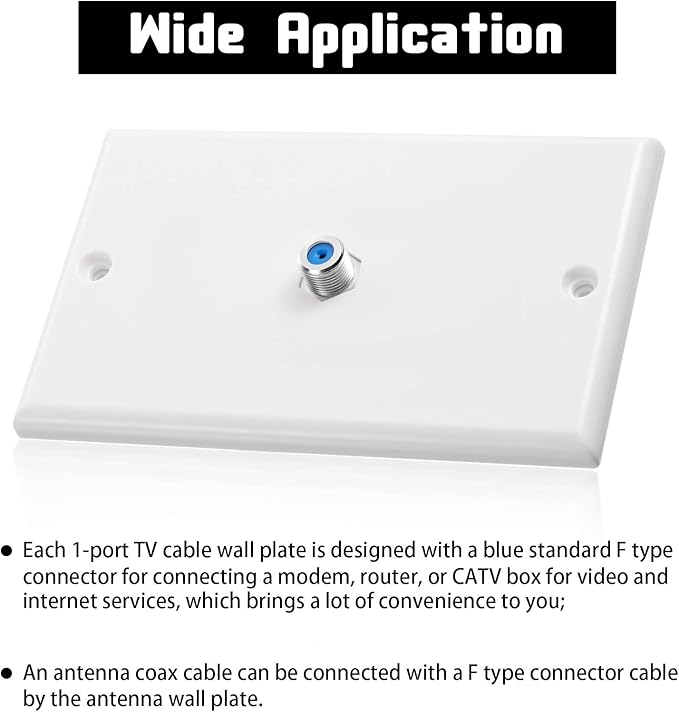 Weewooday 8-Pack White Single Gang F Connector Coax Wall Plates - Image 3