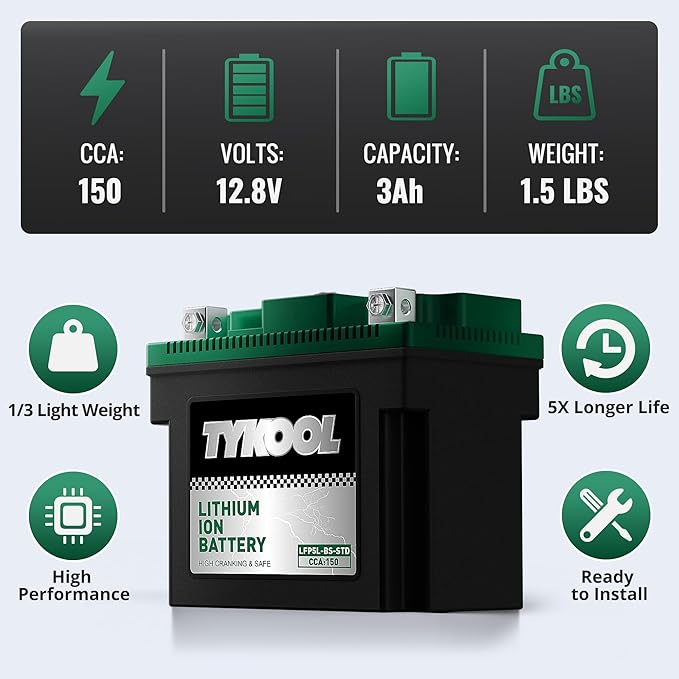 TYKOOL YTX5L-BS YTZ7S 2X Cranking Amps 150A, Lithium LiFePO4 Motorcycle Battery - Image 6