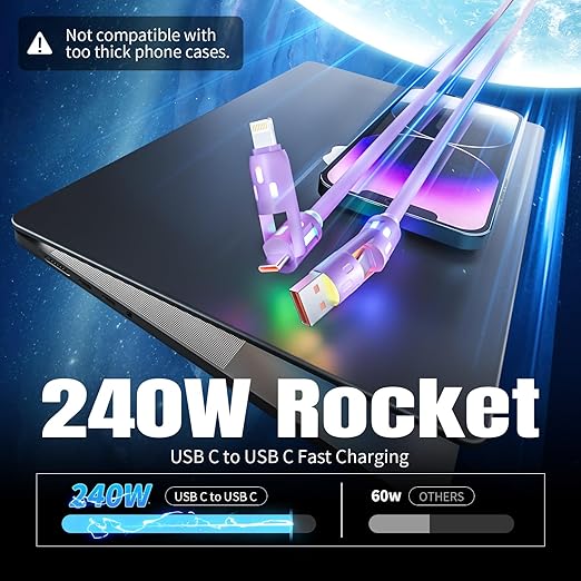USB C Cable, 240W 4 in 1 Charging Cable 4FT, Charging Cable Fast Charging & - Image 4