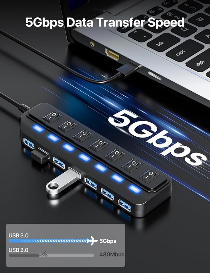 USB Hub 7 Port, USB 3.0 Hub Splitter - Image 3