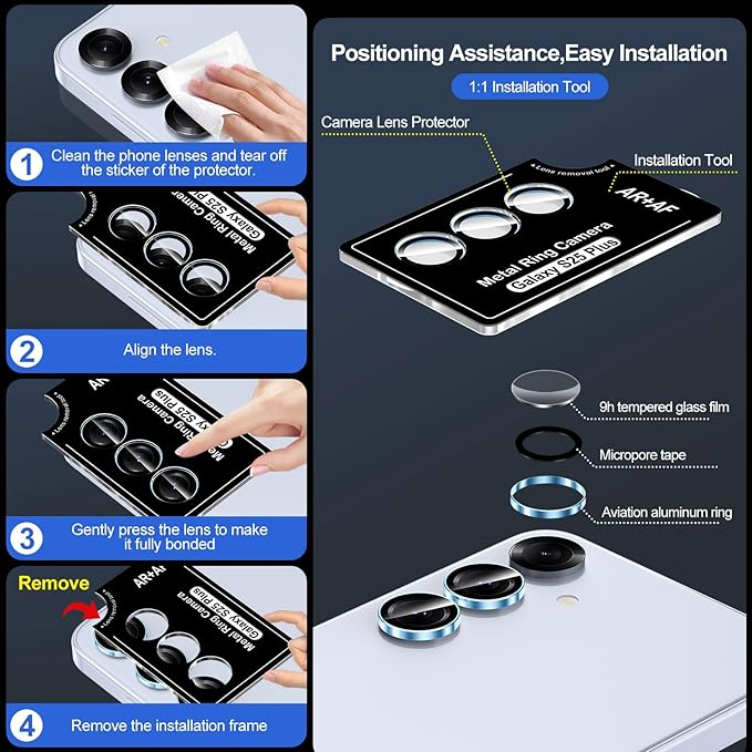 for Samsung Galaxy S25 Plus Camera Lens Protector, Individual Metal Ring - Image 6