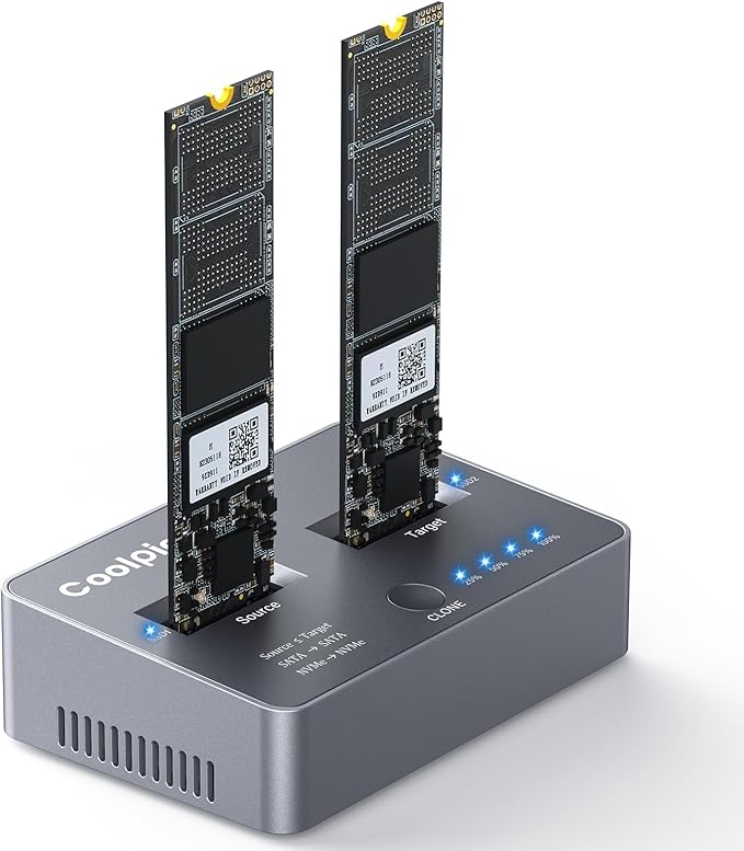 M.2 NVME/SATA Duplicator, Coolpie CR121 Dual-Bay Offline Clone M.2 NVME/SATA by Coolpie