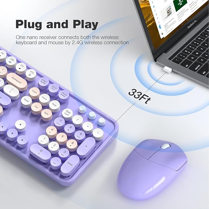 KNOWSQT Wireless Keyboard and Mouse Combo Purple Colorful - Image 3