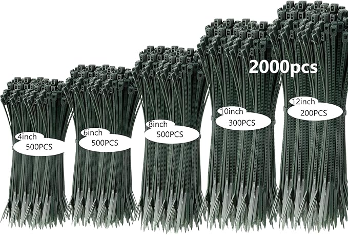 2000 PCS Zip Ties Assorted Sizes 4+6+8+10+12 Inch Self-locking Nylon Cable ties by MasiStranth