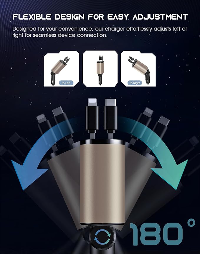 Retractable Car Phone Charger, 4 in 1 Fast Charge Car Phone Charger - Image 4