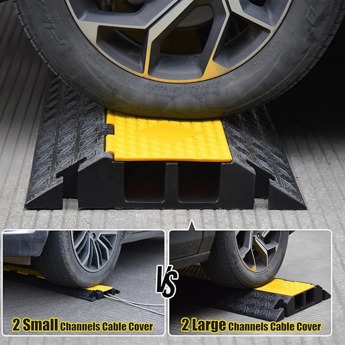 2 Large Channels Rubber Floor Cable Protector Ramp, Heavy-Duty Floor Cable Wire - Image 3