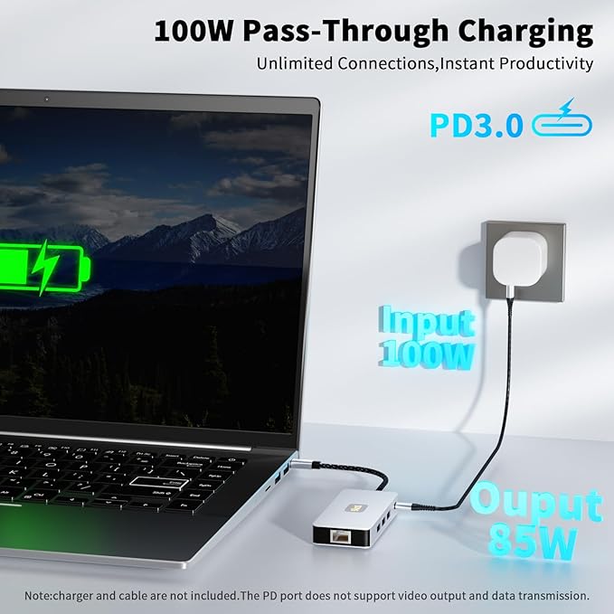 USB C Hub, 9 in 1 USB C to 4K@60HZ HDMI Multiport Adapter, RJ45 Gigabit Ethernet - Image 6