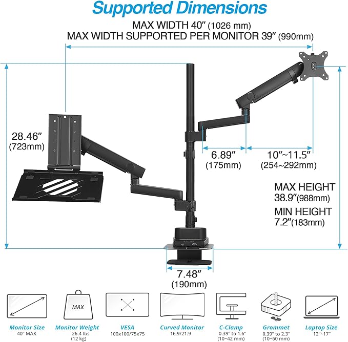 AVLT Laptop & 40 Inch Monitor Arm Pole Top Mount - Image 3