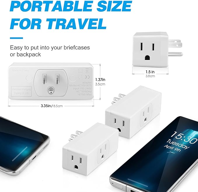 Multi Plug Wall Outlet 2pack, 3-Plug Wall Adapter, Cruise Essentials, - Image 3