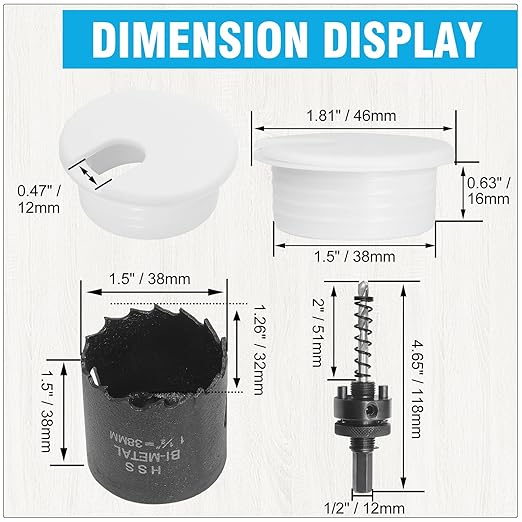 1-1/2" White Desk Grommet with Bi-Metal Hole Saw, JTemgle Plastic Cable Hole - Image 2