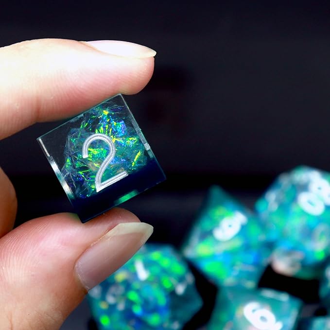 Haxtec DND Dice Set Sharp Edge Resin Dice Iridecent Inclusion - Image 5