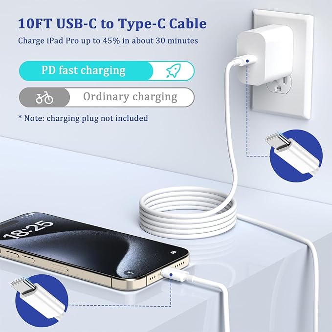 Long USB C Cable 10ft Fast Charging, - Image 2