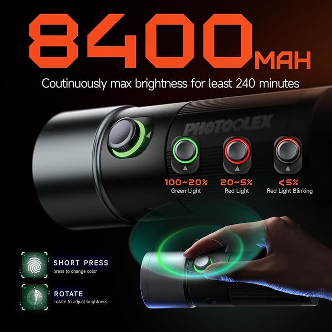 PHOTOOLEX 4 Colors Photography Flashlight, 8400mAh Power Portable Spotlight - Image 5