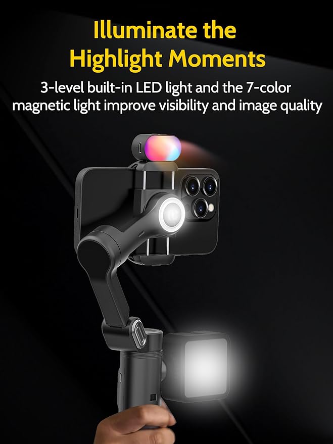 3-Axis Gimbal Stabilizer for iPhone & Android w/RGB Light, Handheld Phone - Image 6