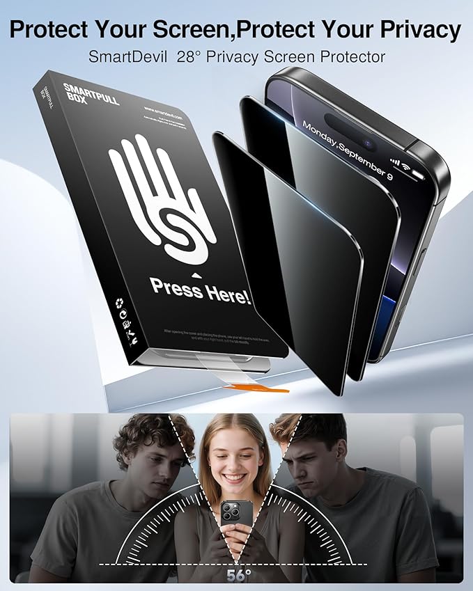 SMARTDEVIL 2 Pack for iPhone 16 Pro Privacy Screen Protector, Military Grade - Image 2