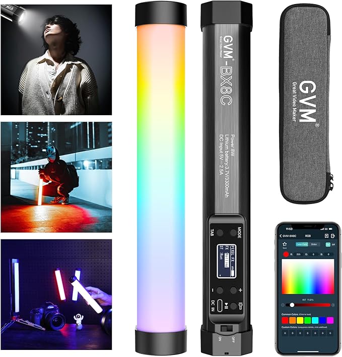 GVM RGB Tube Light with Spotlight, Magnetic Handheld Photography Light by GVMGreatVideoMaker