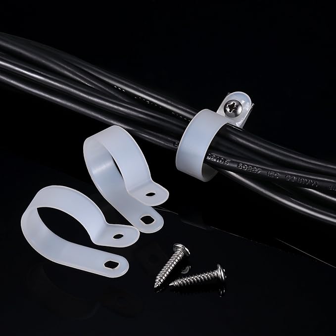 Hicarer 50 Pack R-Type Cable Clip Wire Clamp, Nylon Screw Mounting Cord - Image 2